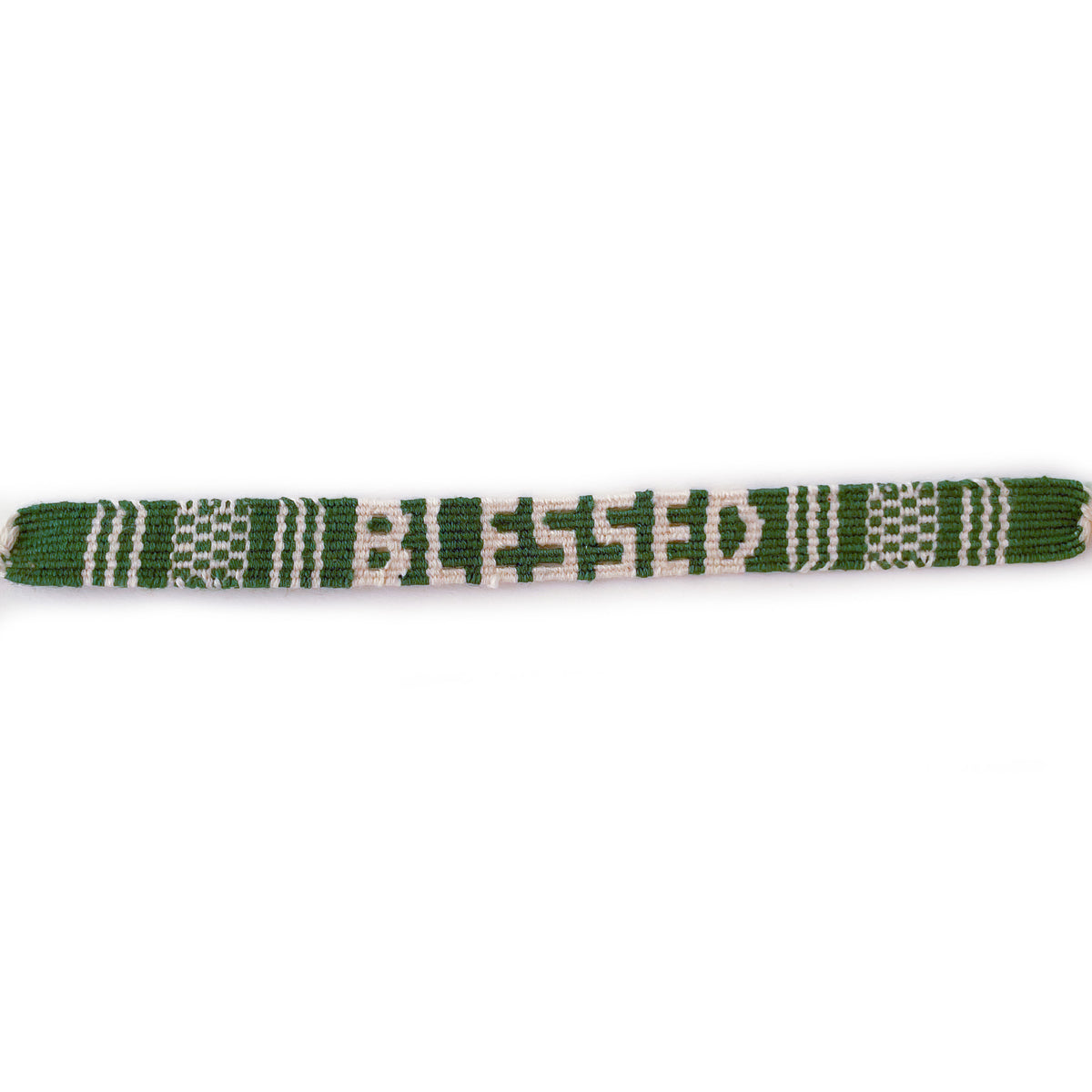 Blessed bracelet with white lettering on green background