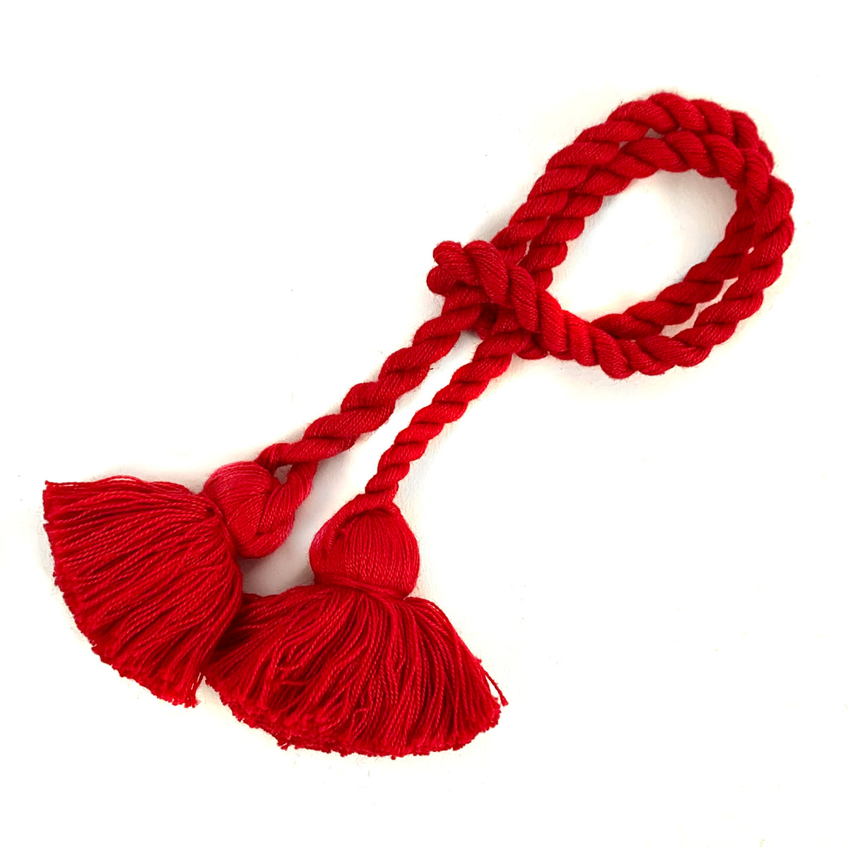 Cotton hand-twisted napkin cord with fringe in Christmas Red