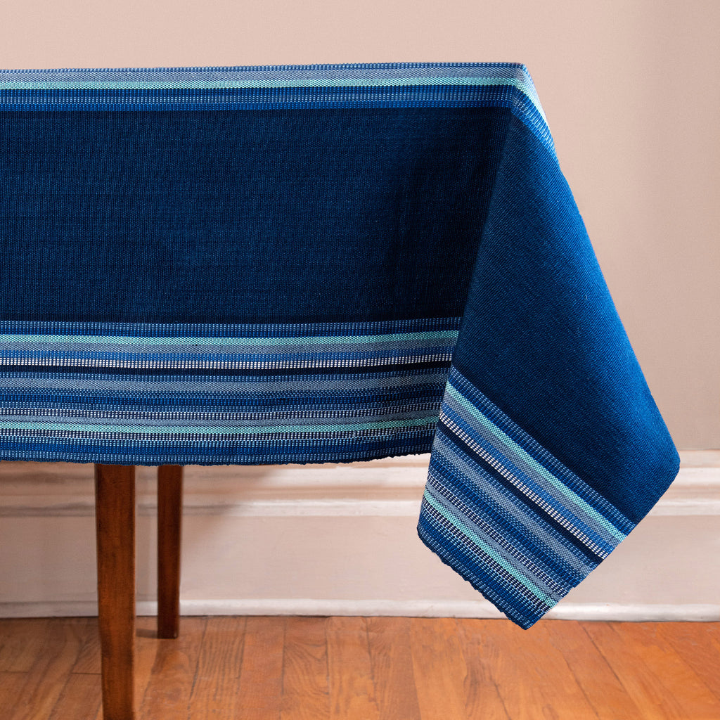 Table Runner in Turquoise, Periwinkle, and Blue Cotton sold Yarn, Handwoven